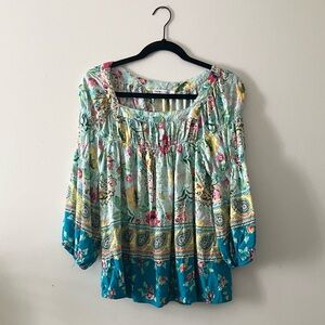 Figueroa & Flower Boho Floral Peasant Top Size Large Boho Cottagecore Romantic
